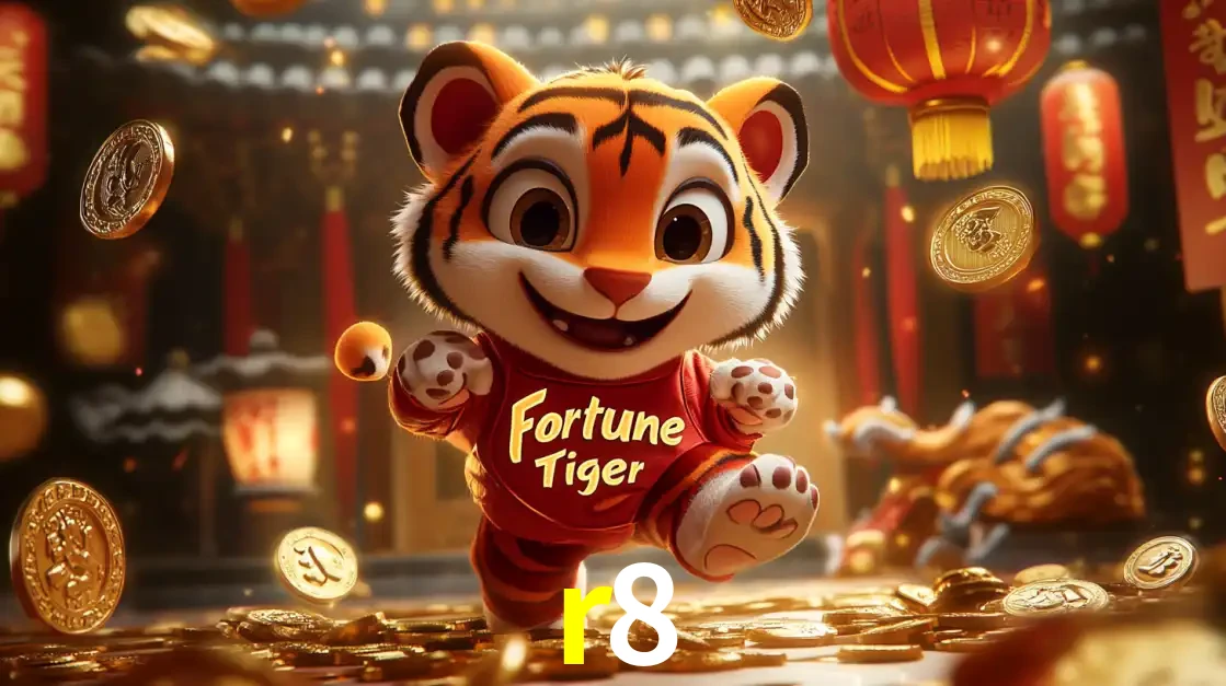 O alegre personagem do Fortune Tiger correndo sobre um caminho de moedas de ouro, simbolizando os grandes prêmios e a diversão do popular jogo de slot do r8.