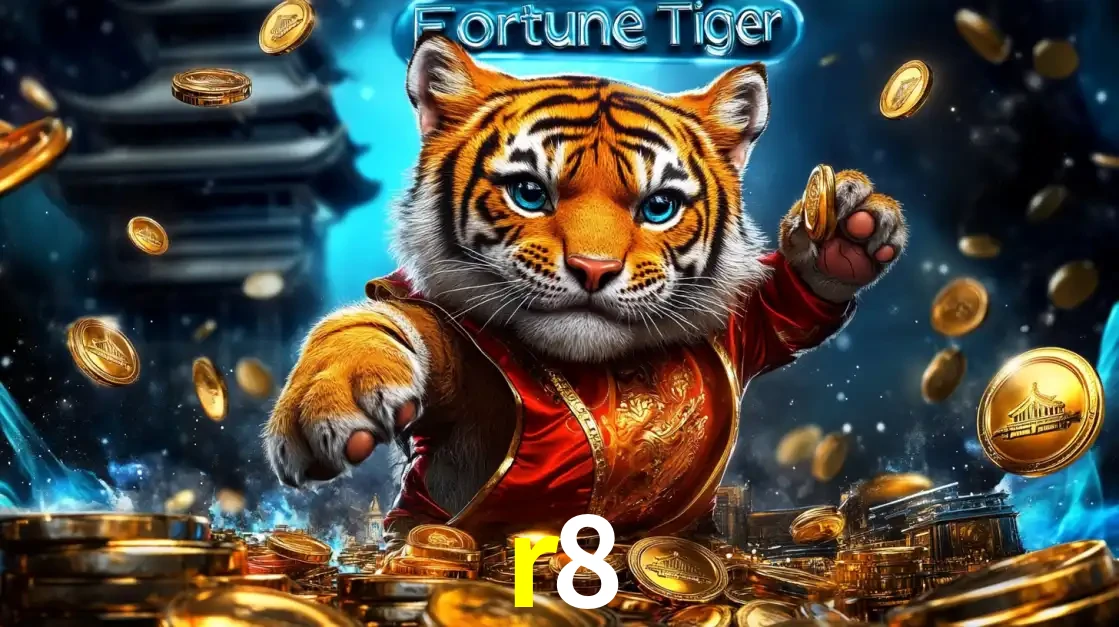 Imagem promocional do jogo de slot Fortune Tiger, com um tigre majestoso em traje tradicional cercado por uma fortuna em moedas de ouro, disponível agora no cassino r8.